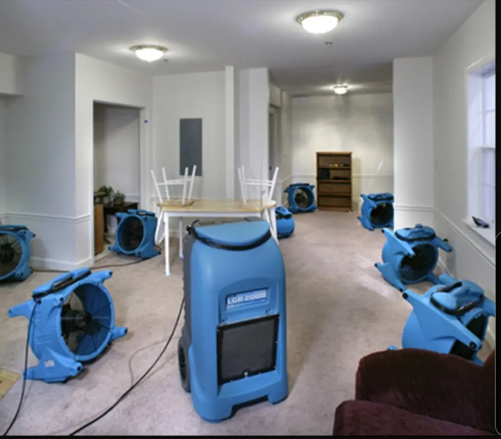 Air movers and dehumidifier setup for Water Extraction & Removal in Milwaukee