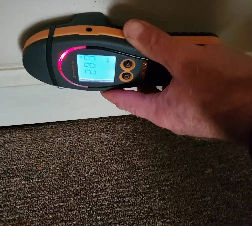 Moisture detection at baseboard during Sewage Cleanup & Sanitation in Milwaukee